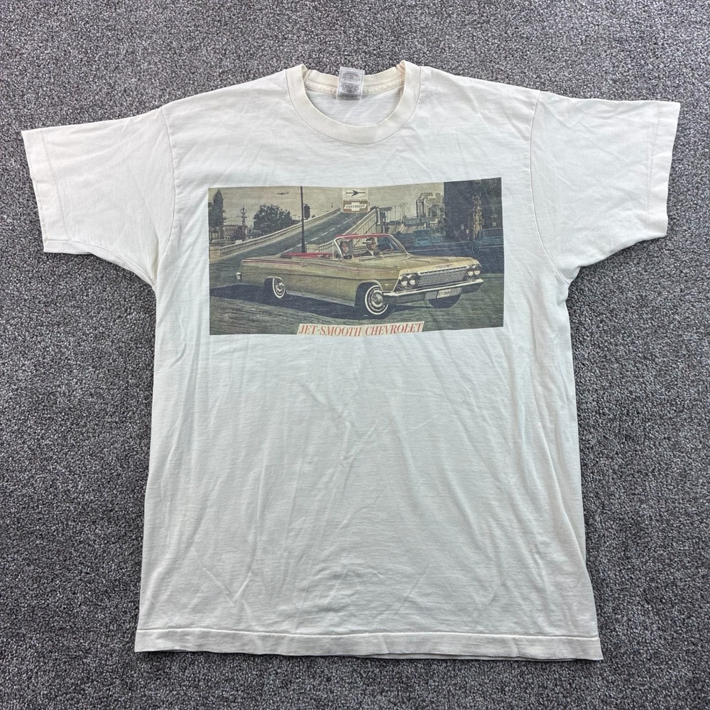 Vintage Chevrolet Impala Shirt Mens XL White Jet-Smooth Chevrolet Impala 1962